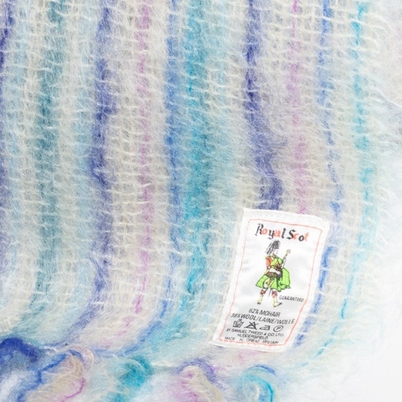 Royal Scot Striped Mohair Wool Blend Scarf ca. 1960s Teal Purple Blue Pink Knit - Picture 10 of 10